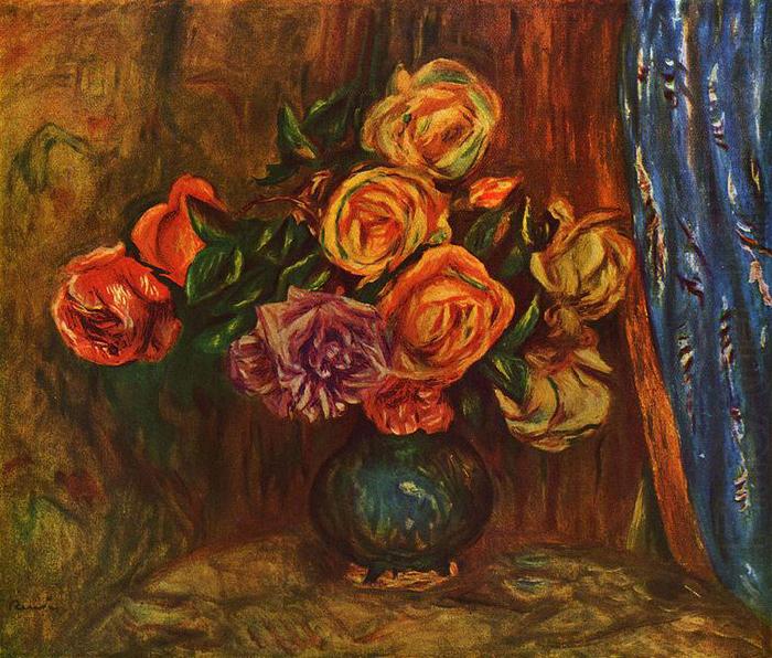 Pierre-Auguste Renoir Stilleben, Rosen vor Blauem Vorhang china oil painting image